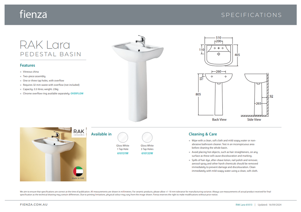 Product Specification Information