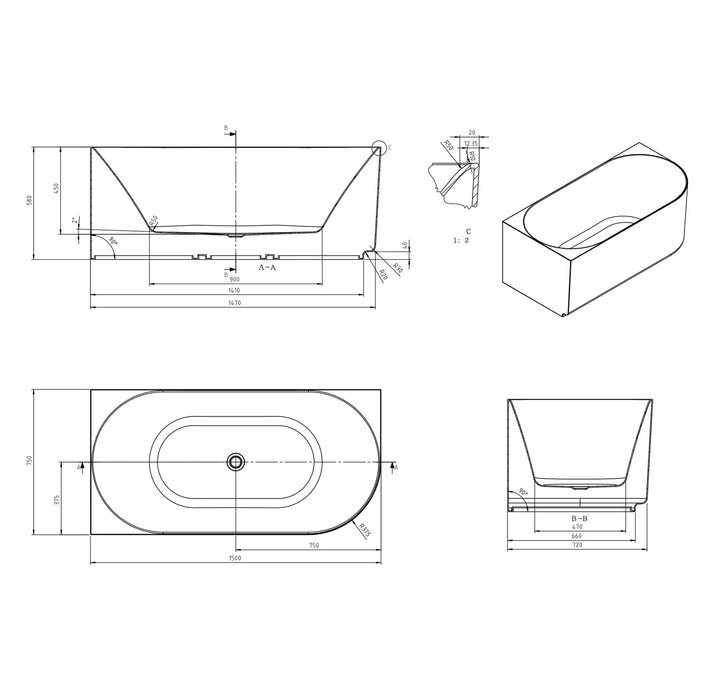 Otti Attica Celine Left Corner Bath with Overflow (Multiple Size and Finish Options)