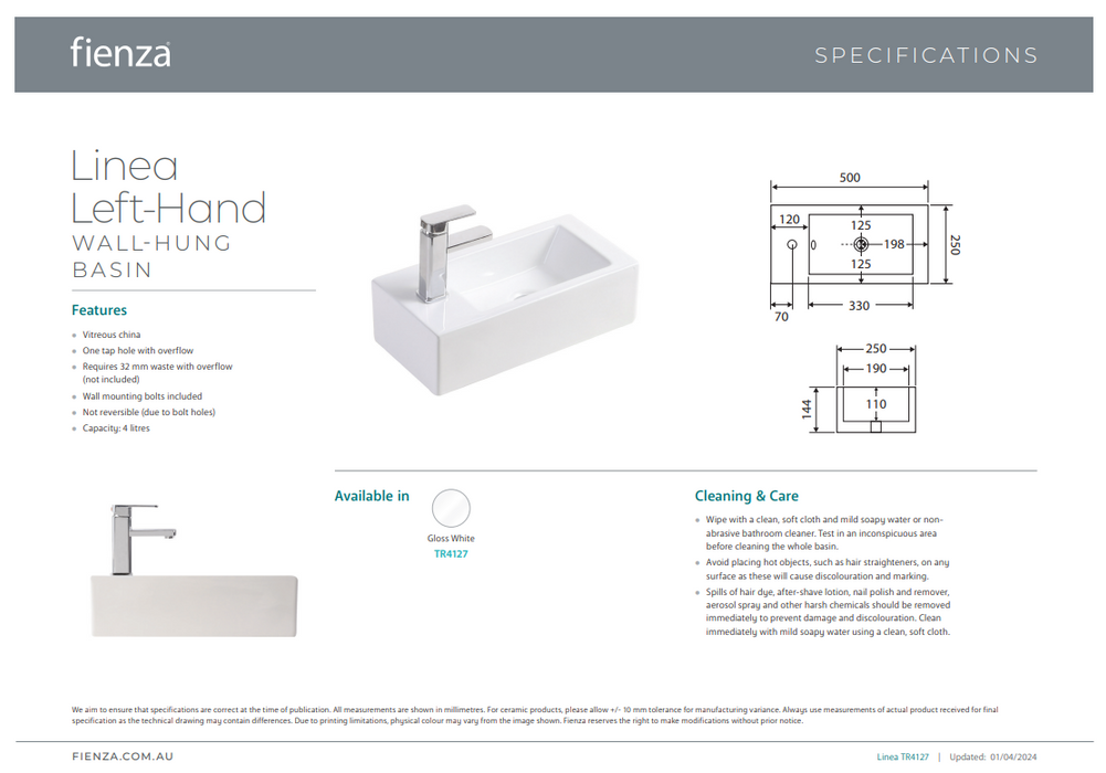 Product Specification Information Left