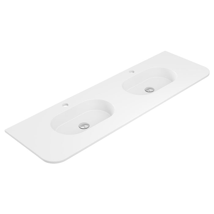 Fienza Lola Matte Full Depth Curved Ceramic Basin Top Double Bowl 1500mm (1 Tap Hole)