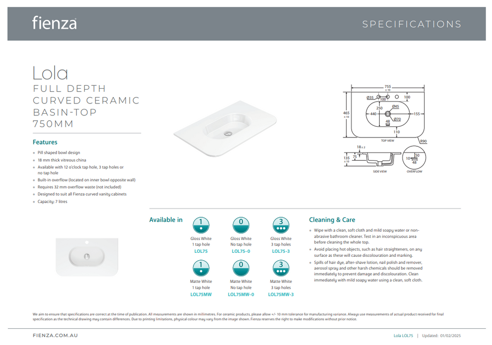 750 Product Specification Information MW
