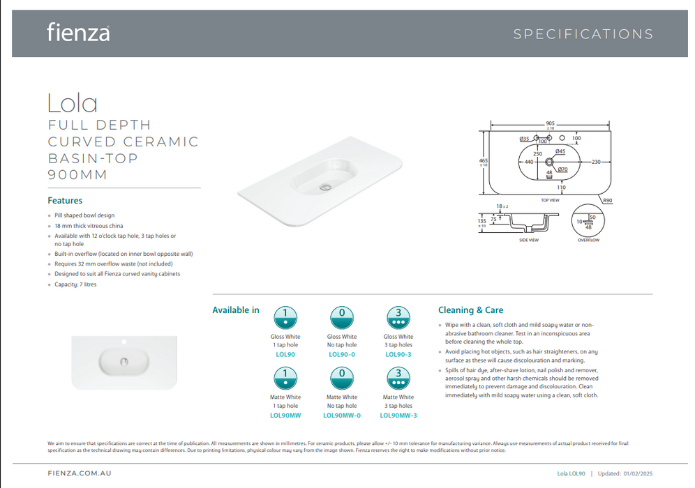 900 Product Specification informatiion