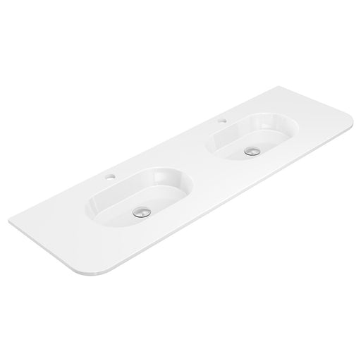 Fienza Lola Gloss Full Depth Curved Ceramic Basin Top Double Bowl 1500mm (1TH)