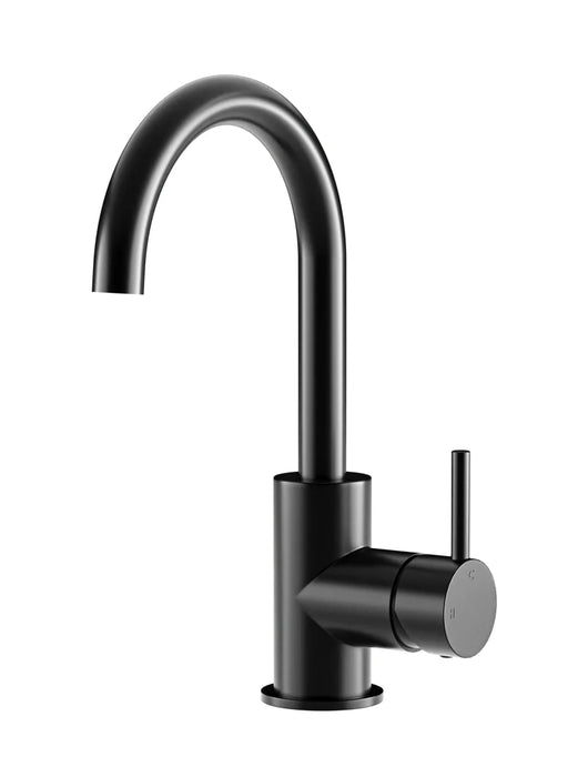 Round Gooseneck Basin Mixer with Cold Start (Matte Black)