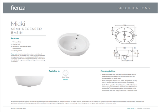 Product Specification Information