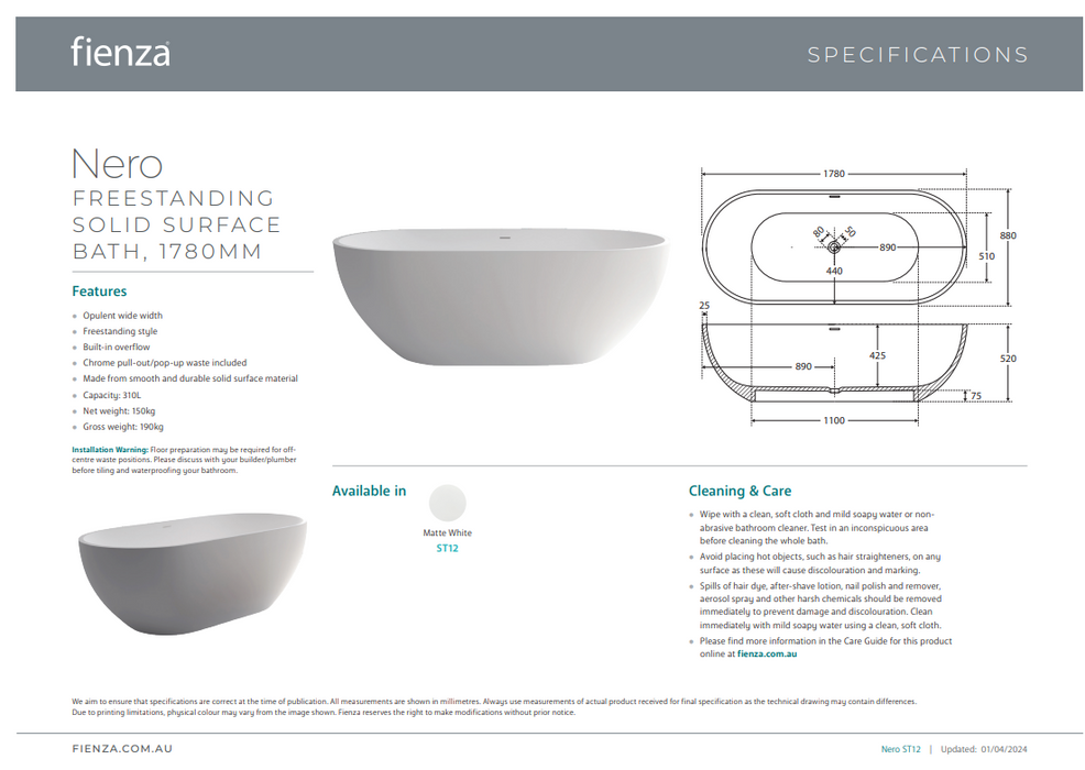 Product Specification Information (1780mm)