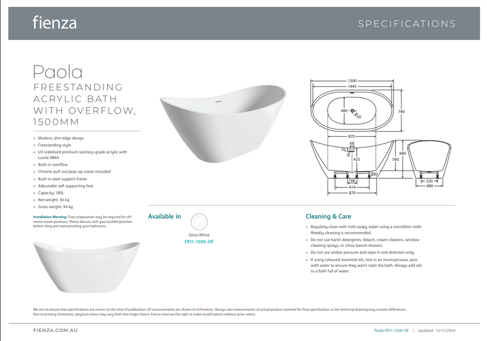 Product Specification Information