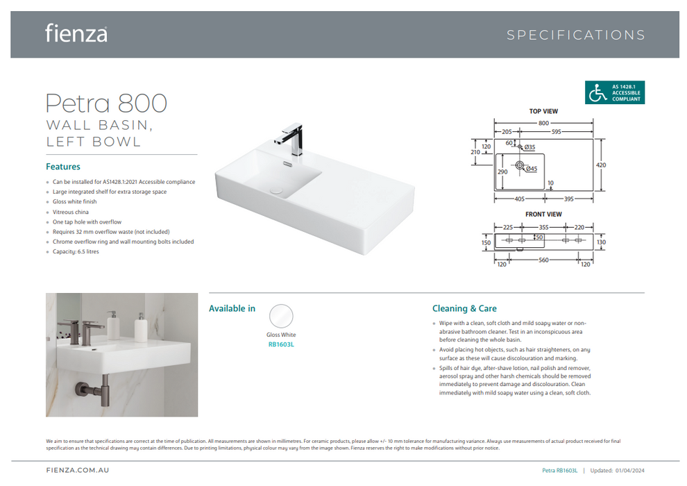 Product Specification Information Left