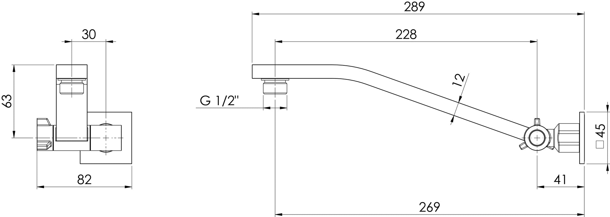 Lexi Universal Shower Arm (Chrome) (Line Drawing)