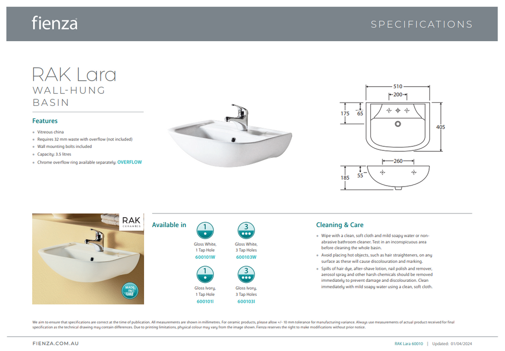 Product Specification Information