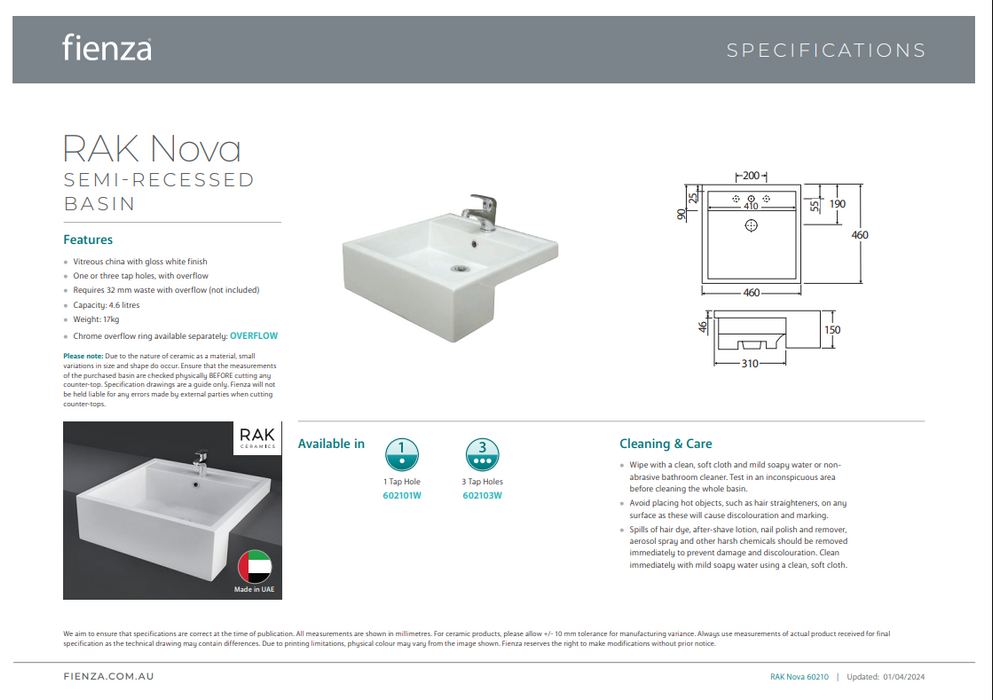 Product Specification Information