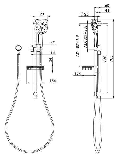 Rush Rail Shower (Chrome) (Line Drawing)