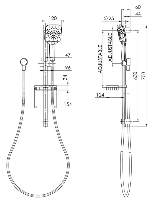 Rush Rail Shower (Chrome) (Line Drawing)