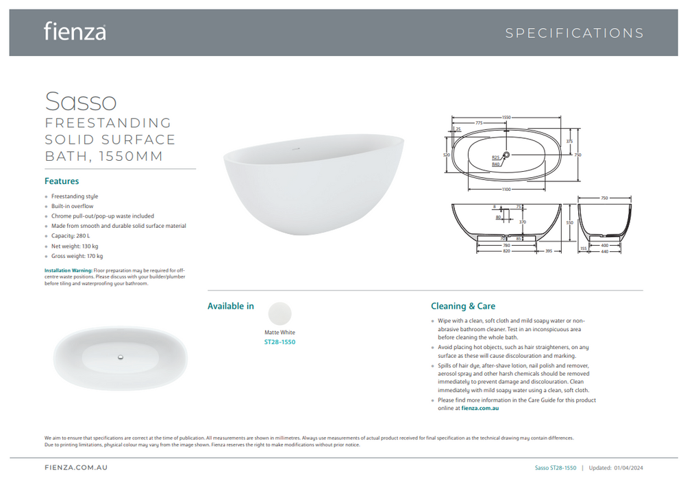 Product Specification Information 1550m