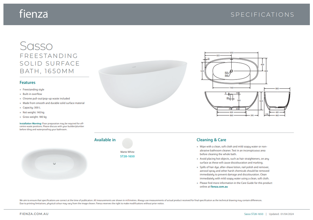 Product Specification Information 1650m
