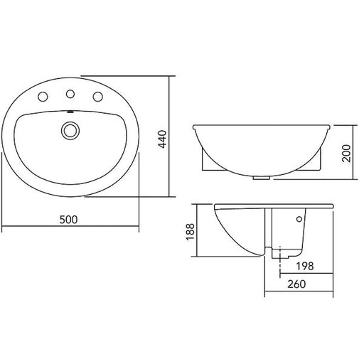 Caroma | Venecia Semi-Recessed Vanity Basin White (3 Tapholes)
