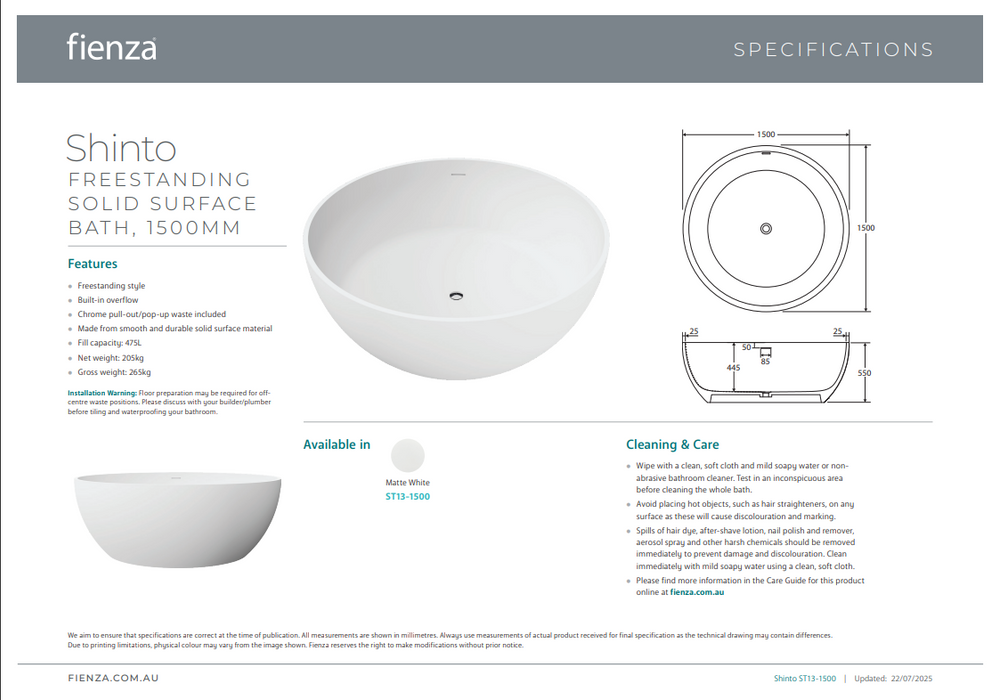 Product Specification Information 1500mm