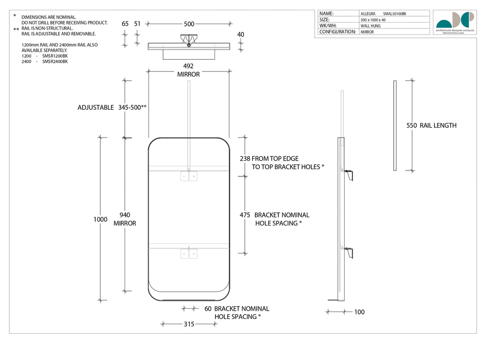 ADP Allegra Matt Black Frame Mirror