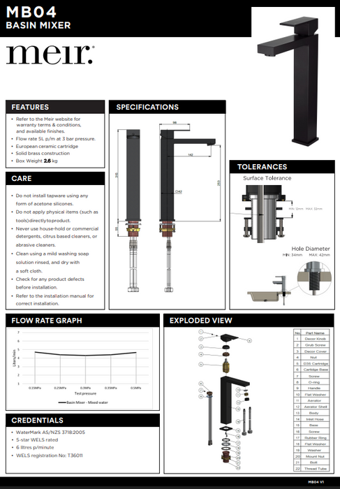 Product Specification Information