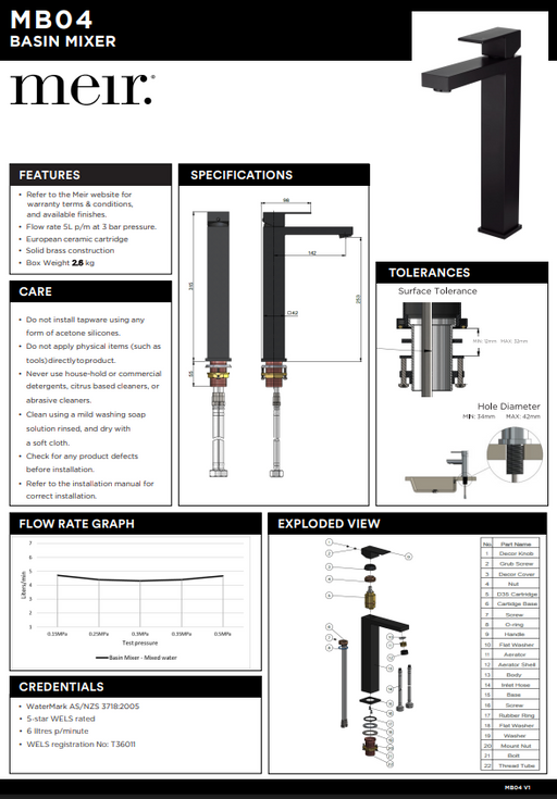 Product Specification Information