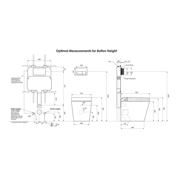 Specification Line drawing with Argent 80 Smart Cistern