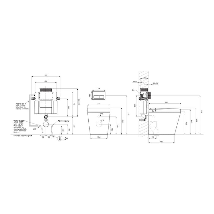 Specification Line drawing with Argent Low Level Smart Cistern