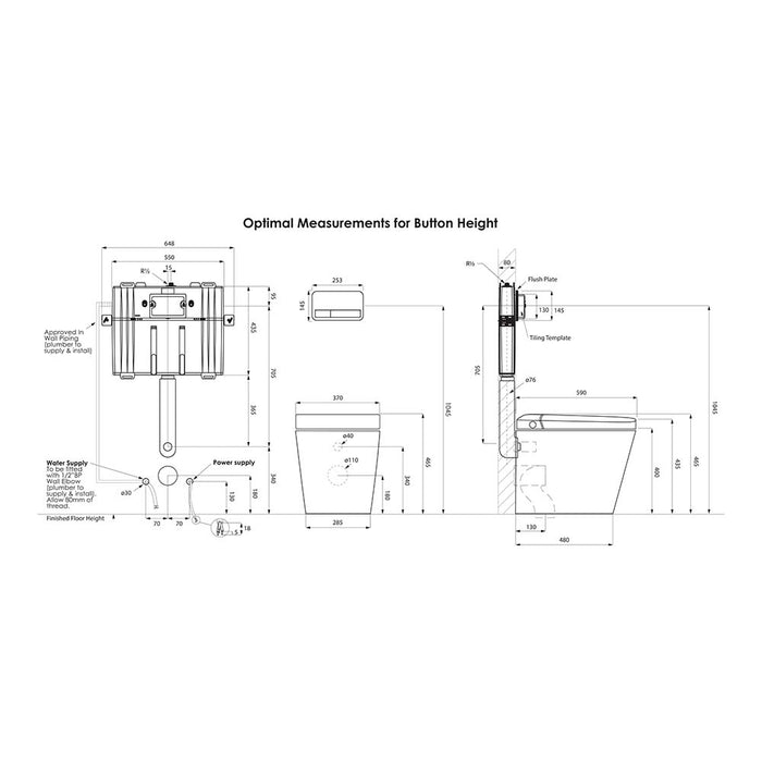 Specification Line Drawing with ViSmart 80 Cistern