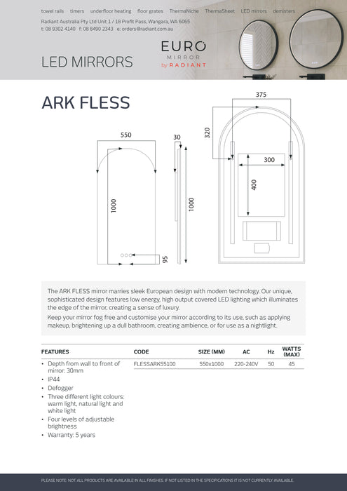 Euro Mirror Ark Frameless LED Mirror