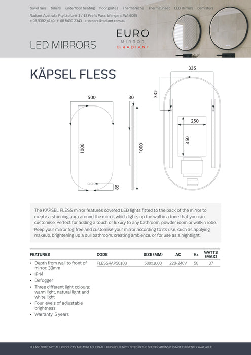 Euro Mirror KÄPSEL Pill Shaped LED Mirror