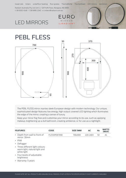 Euro Mirror PEBL Frameless LED Mirror