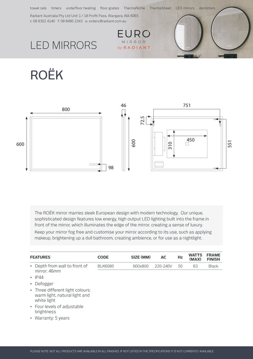 Euro Mirror RÖEK Black Frame LED Mirror