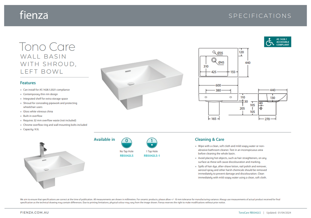 Product Specification Information - Left