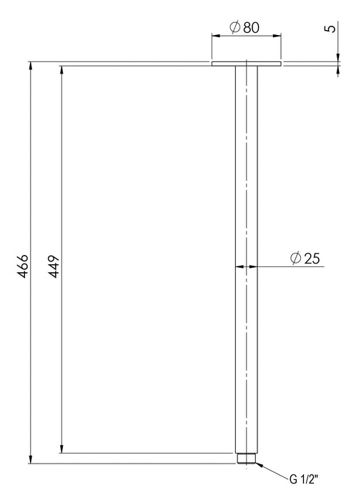 Vivid Ceiling Arm Only 450mm (Matte Black) (Line Drawing)