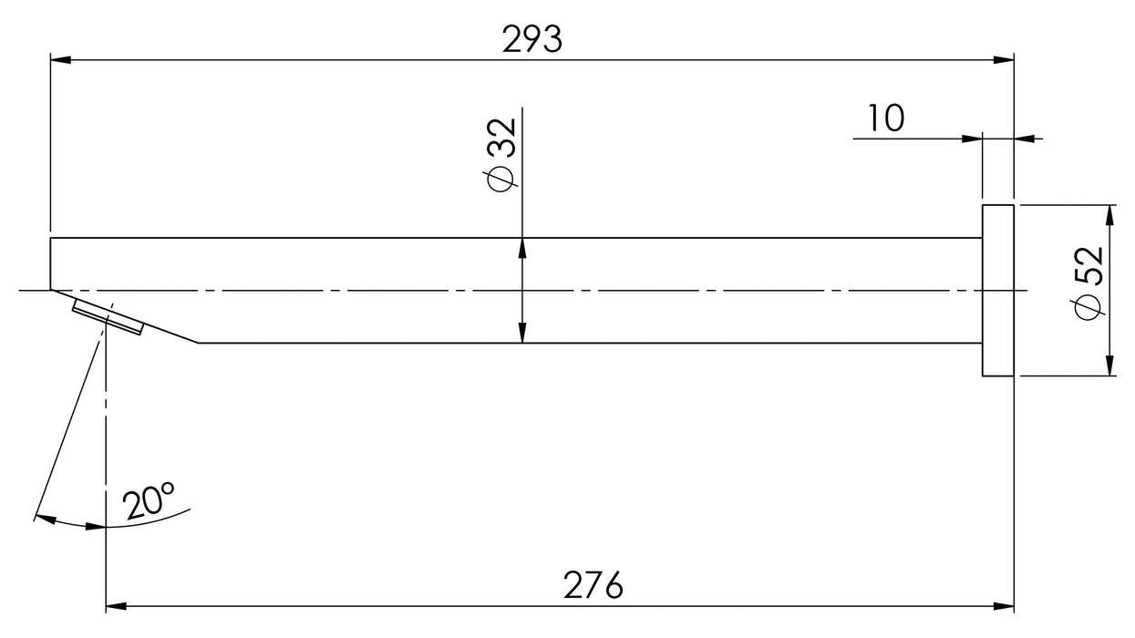 Vivid Wall Bath Outlet Angled 32 x 300mm (Matte Black) (Line Drawing)
