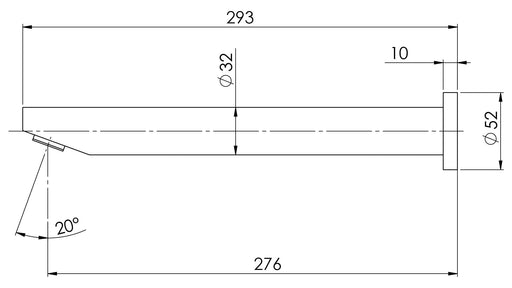 Vivid Wall Bath Outlet Angled 32 x 300mm (Matte Black) (Line Drawing)