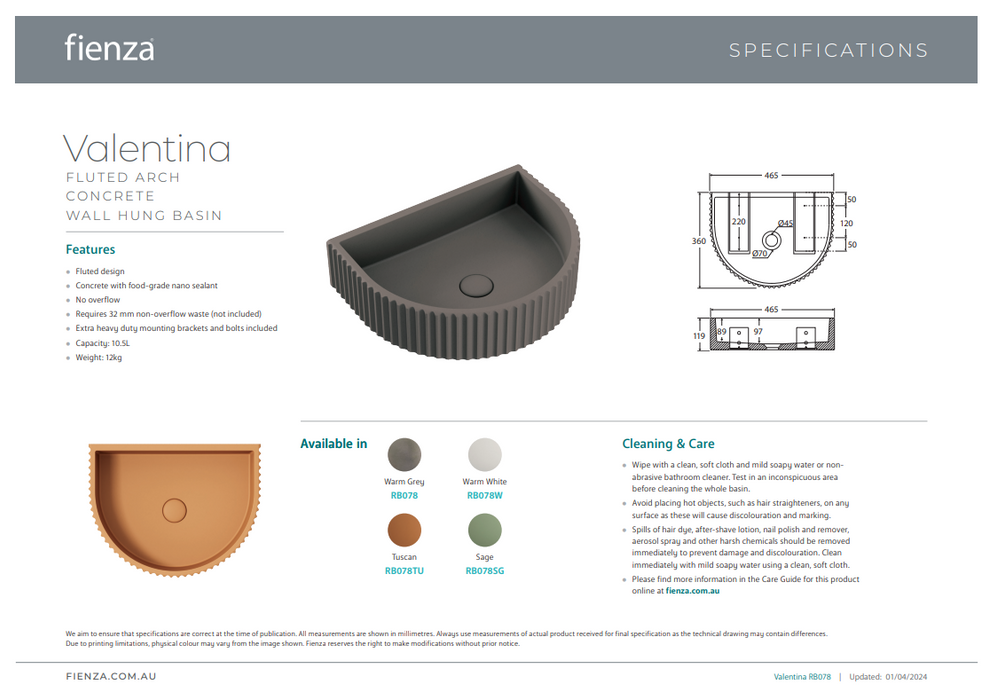 Product Specification Information