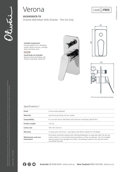 Product Specification Information Trim Kit Only (Chrome)