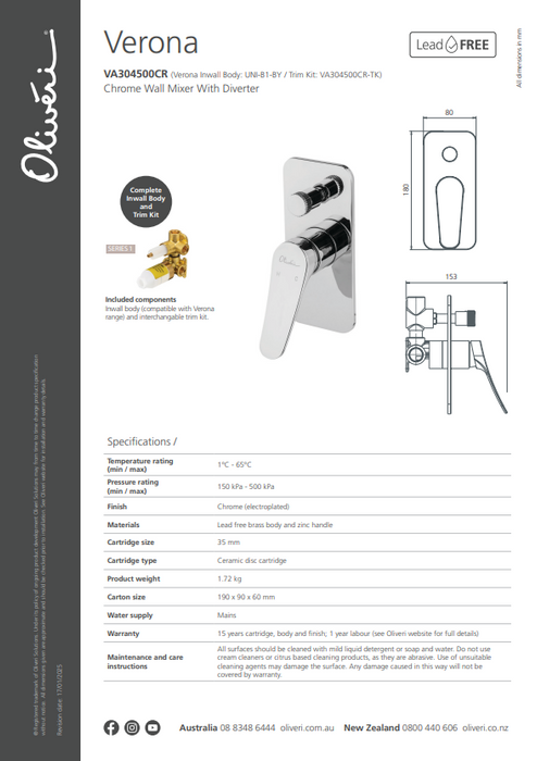 Product Specification Information (Chrome)