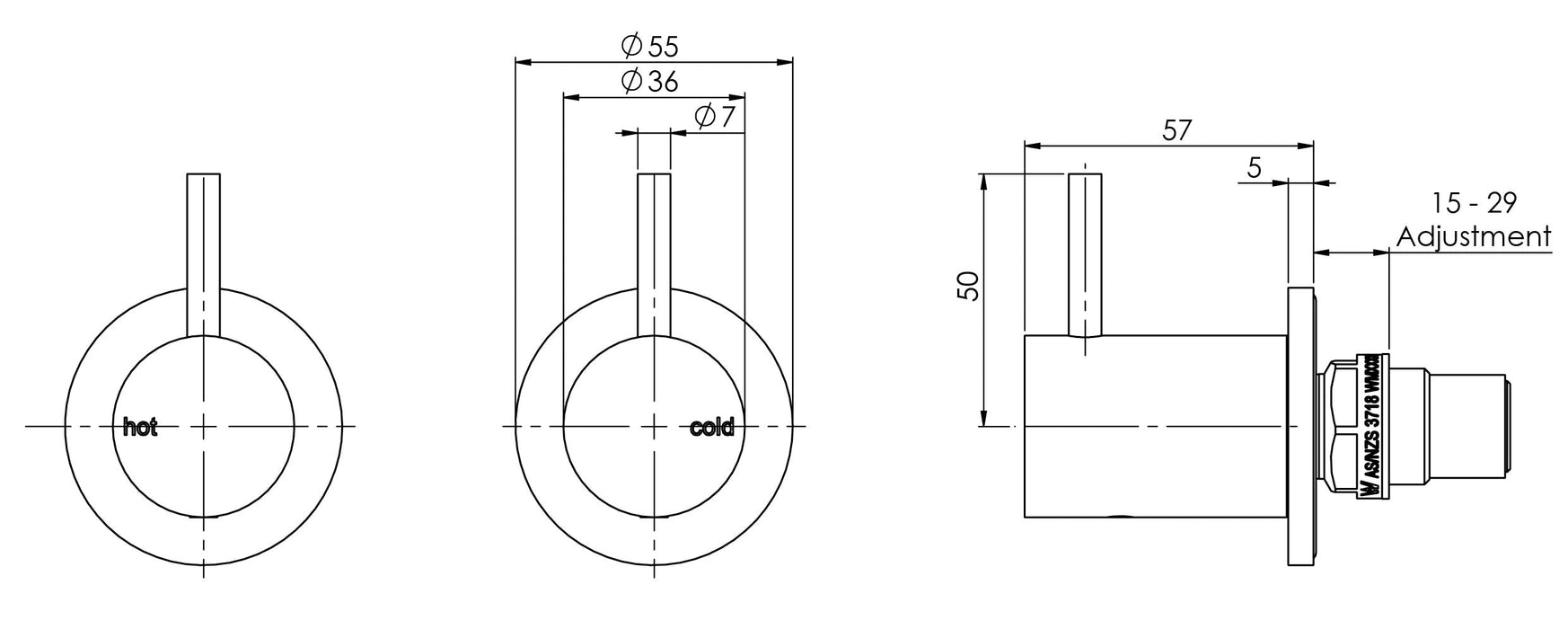 Vivid Slimline Wall Top Assemblies 15mm Extended Spindles (Brushed Gold)