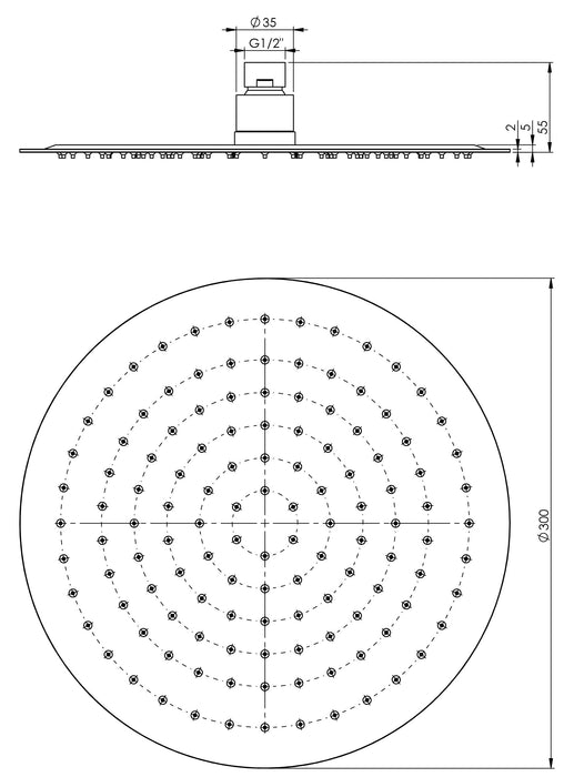 Vivid Slimline Shower Rose 300mm S/S (Round)