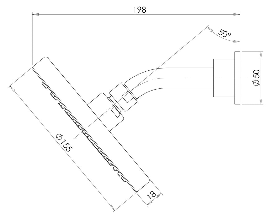 Vivid Slimline Shower Arm & 155mm Rose (Chrome) (Line Drawing)