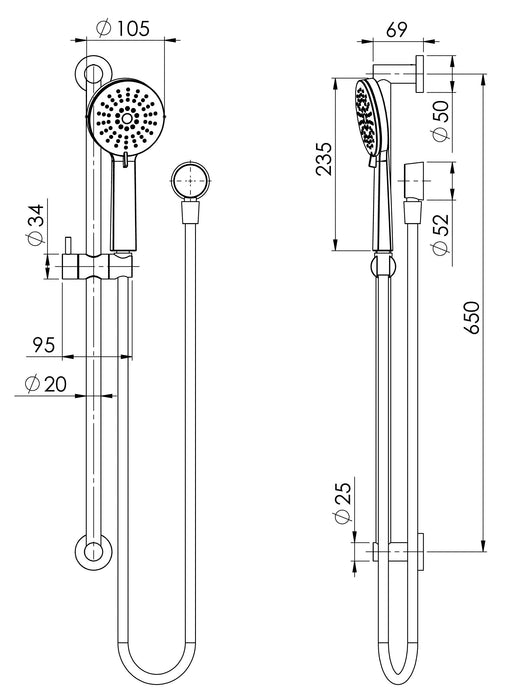 Vivid Slimline Rail Shower (Matte Black)