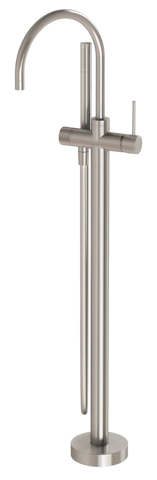 Vivid Slimline Floor Mounted Bath Mixer with Hand Shower (Brushed Nickel)