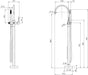 Vivid Slimline Floor Mounted Bath Mixer with Hand Shower (Line Drawing)
