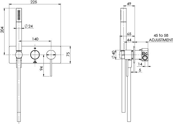 Vivid Slimline Wall Shower System (Line Drawing)