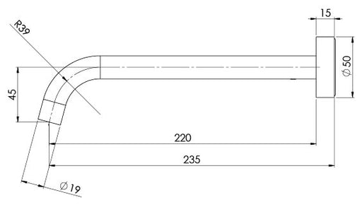 Vivid Slimline Wall Basin Outlet 230mm Curved (Line Drawing)