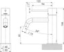 Vivid Slimline Basin Mixer Curved Spout (Line Drawing)