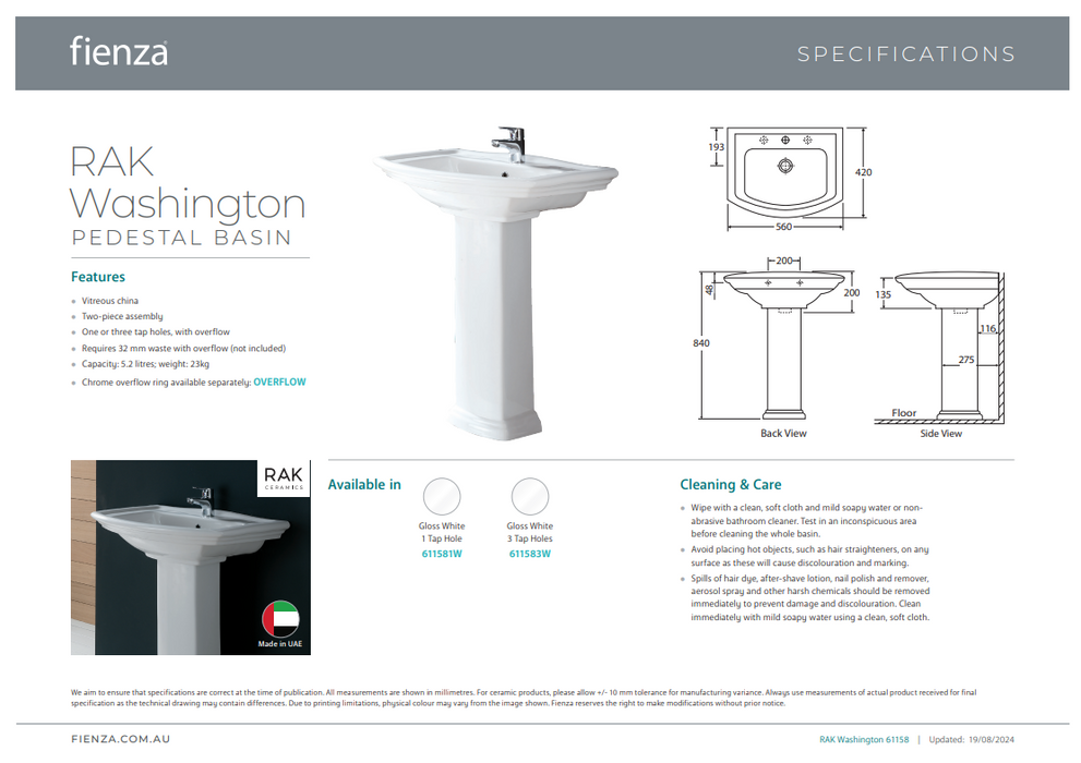 Product Specification Information