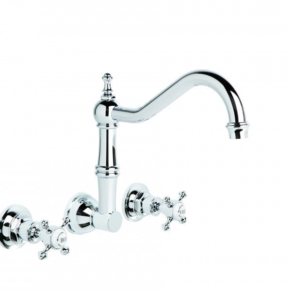 Winslow Wall Set with 240mm Traditional Swivel Spout (Cross Handles) (Chrome) (Flow Control)