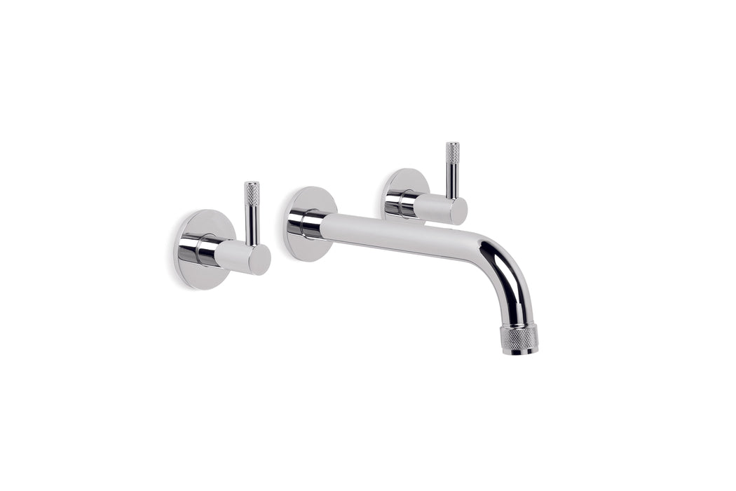Yokato Wall Basin Set with 160mm Spout and Installation Kit (Knurled Levers) (Chrome) (Flow Control)